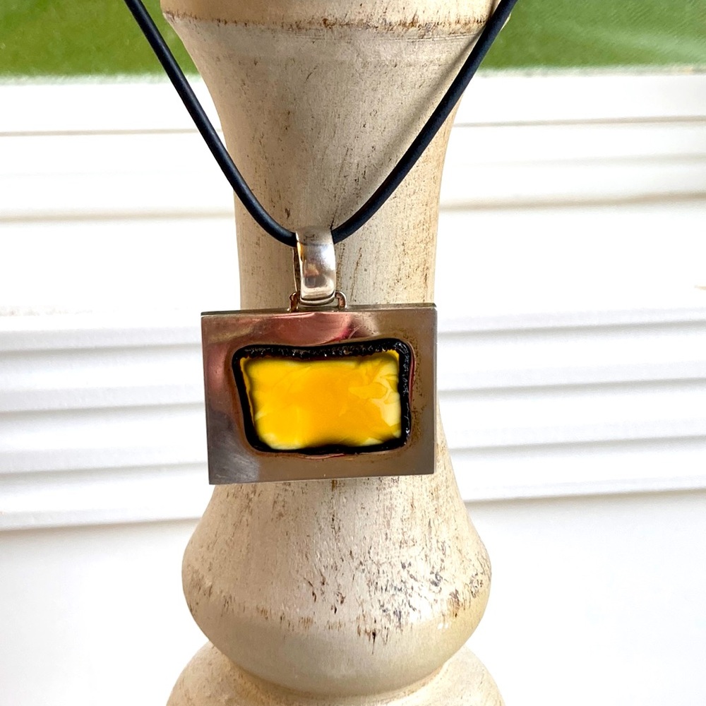 Genuine Yellow Baltic Amber Pendant in Sterling Silver setting